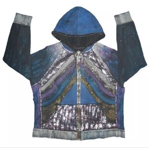 Designer Hand-Painted Abstract Art Glitter Galaxy Hoodie Women's Plus Size 2X 18